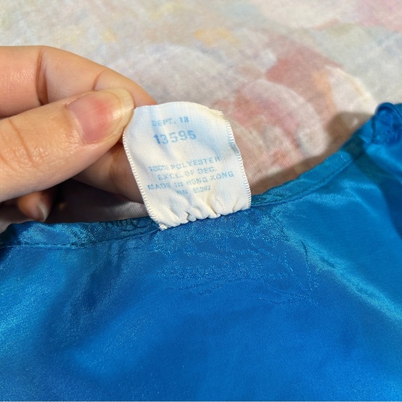 Vintage 90s Sears blue floral satin mini nightgown slip dress M - Picture 7 of 10